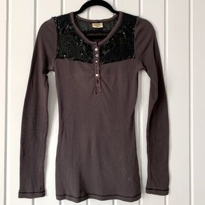 FREE PEOPLE waffle knit thermal with sequins S